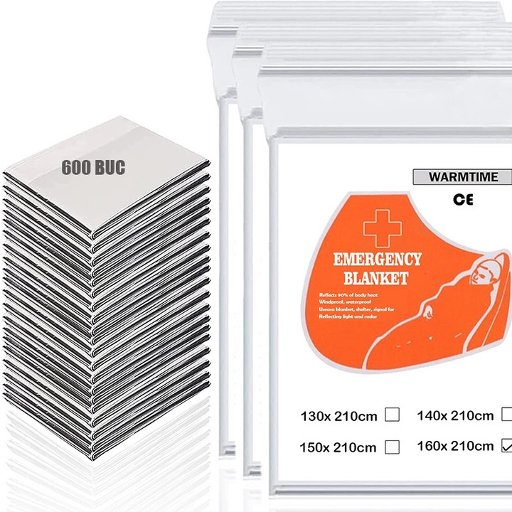 Комплект от 3 аварийни термични одеяла за къмпинг, 160x210см, Защита срещу студ и топлина, Компактно и лесно за транспортиране, Основно за къмпинг, туризъм и аптечка за първа помощ