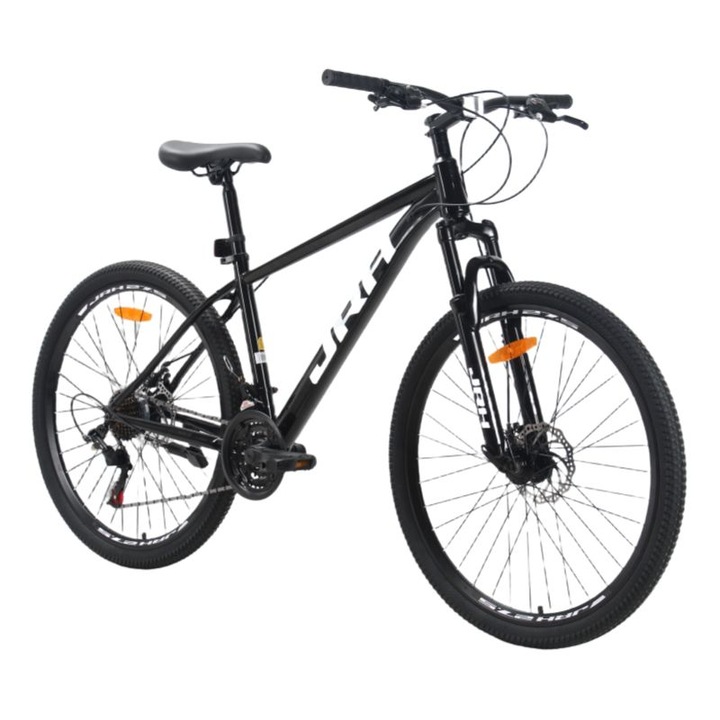 Bicicleta JRH cu roti de 27 "5", Suspensie fata, Manete Secventiale, Echipare Shimano/SunRun, Frane DISC, 21 Viteze, negru, Mountain Bike Velors Boost 27" cu Cadru din Otel si Cabluri Integrate