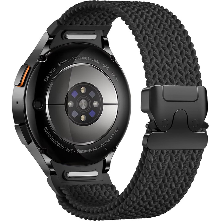 Óraszíj Huawei Watch GT, GT2, GT3, GT4, GT5, Samsung Galaxy Watch 3 vagy bármilyen okosórához, 22 mm széles szíjjal, PsAyl®, állítható, rugalmas nejlon, fekete