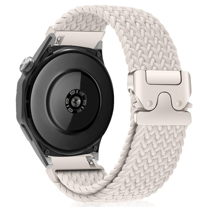 Óraszíj Huawei Watch GT, GT2, GT3, GT4, GT5, Samsung Galaxy Watch 3 vagy bármilyen okosórához, 22 mm széles szíjjal, PsAyl®, állítható, rugalmas nejlon, krémszínű