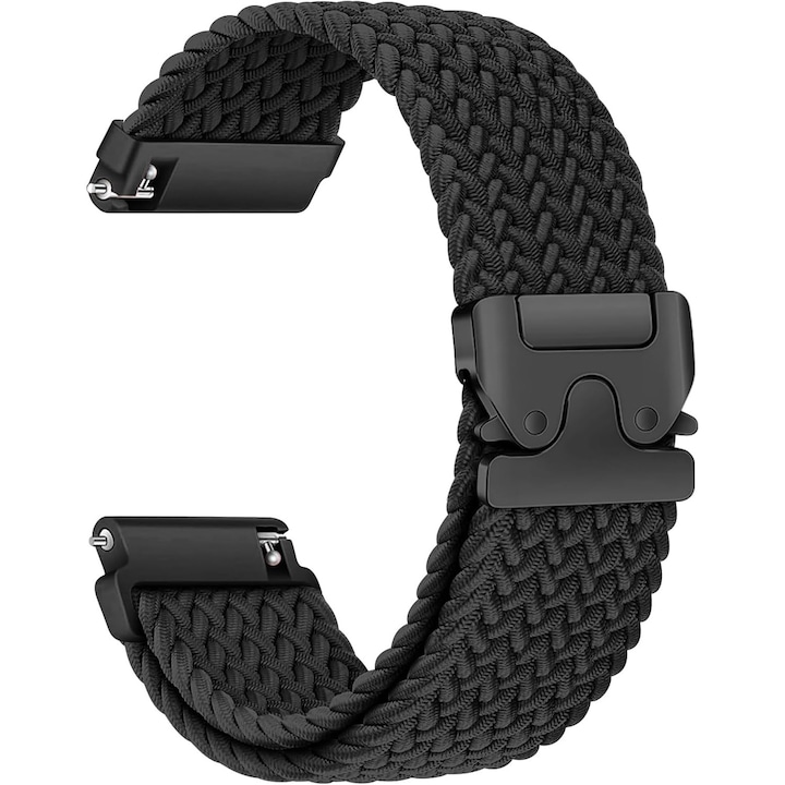 Óraszíj Samsung Galaxy Watch 7/6/5/4-hez, vagy bármilyen 20 mm széles okosórához, PsAyl, Garmin Vivoactive 5-höz, rugalmas nejlon, állítható, fekete