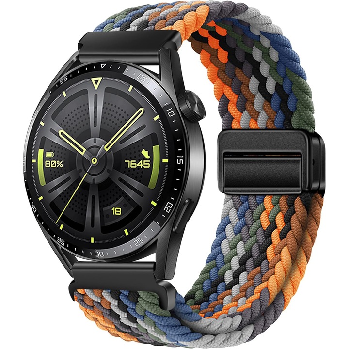 Óraszíj Huawei Watch GT, GT2, GT3, GT4, GT5, Samsung Galaxy Watch 3 vagy bármilyen okosórához, 22 mm széles szíjjal, PsAyl®, állítható, rugalmas nejlon, többszínű