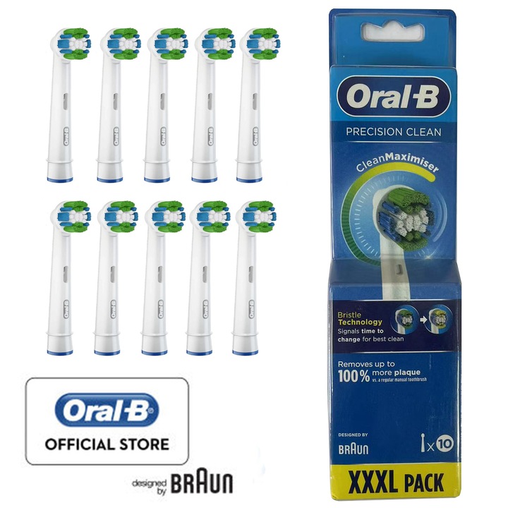 10 darabos pót elektromos fogkefefej készlet Oral-B-hez, Precision Clean, EB20RB-10, fehér