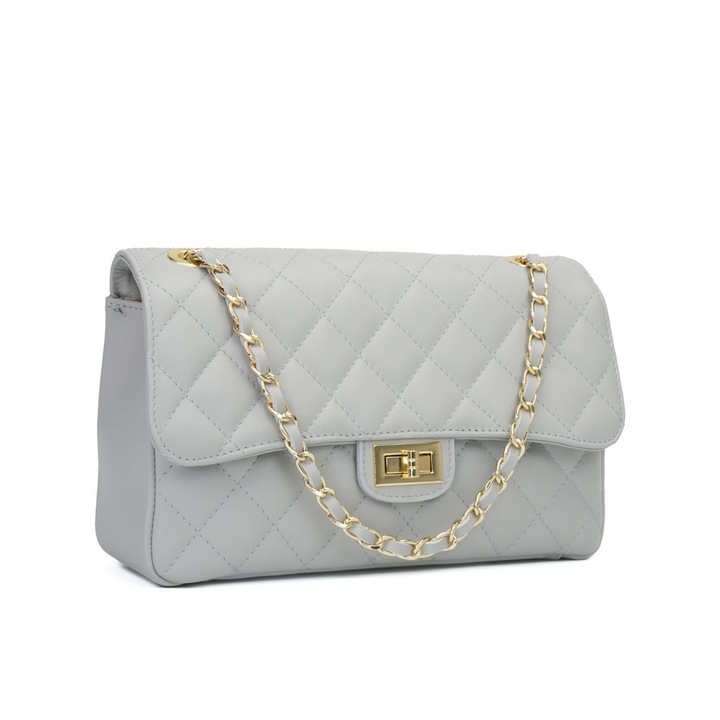 Poseta Piele Ruby - Gri, Geanta Casual din Piele Naturala, Geanta, Genti