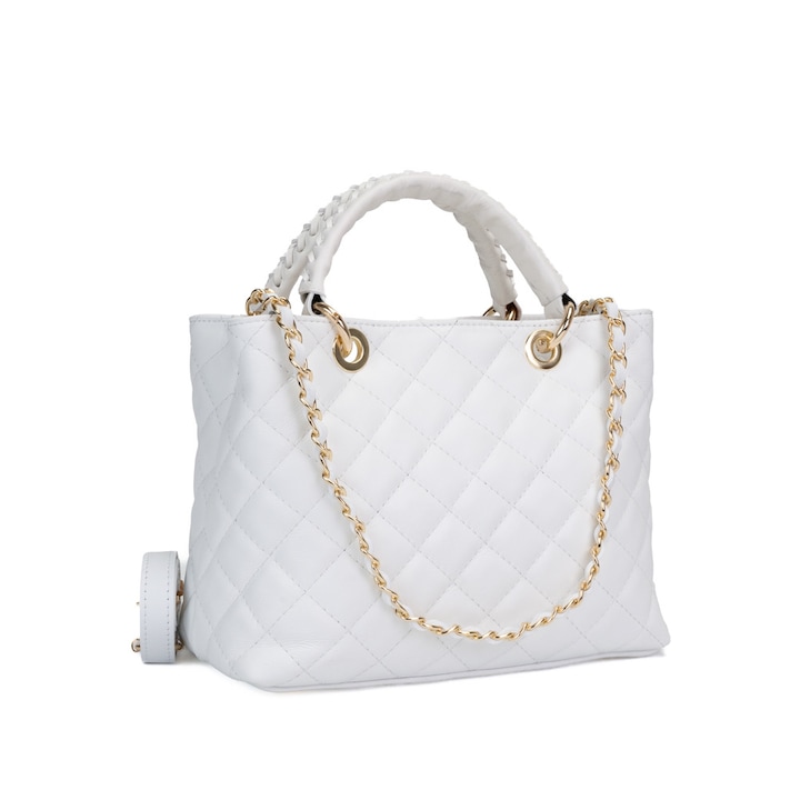 Poseta Piele Mini Georgie - Alb, Geanta Office din Piele Naturala, Geanta, Genti