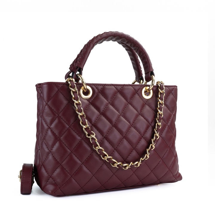 Poseta Piele Mini Georgie - Bordo, Geanta Office din Piele Naturala, Geanta, Genti