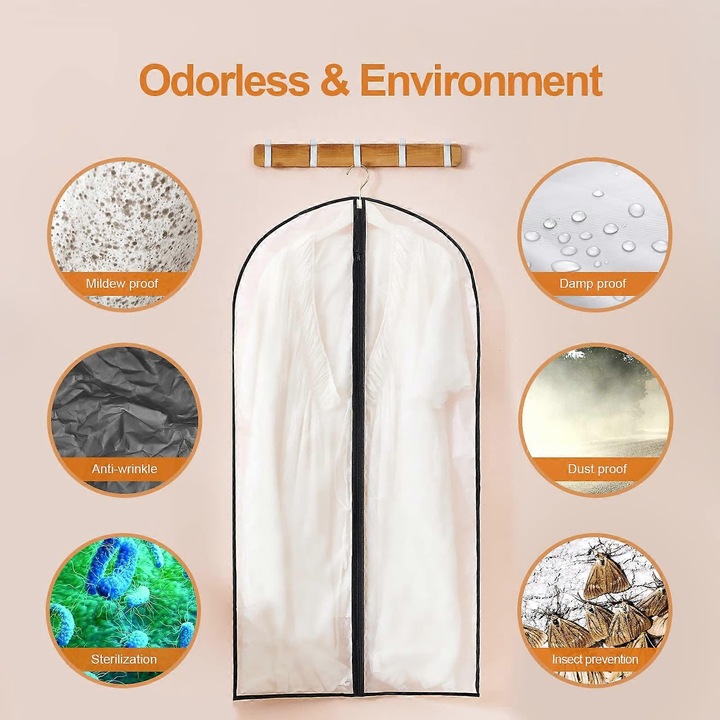 Set de 5 huse pentru imbracaminte, 60x100/60x120cm, transparent, protectie impotriva prafului si insectelor