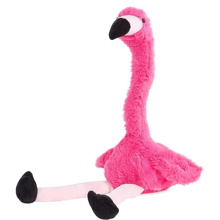 Jucarie de plus flamingo vorbitor si dansator, 35cm, roz
