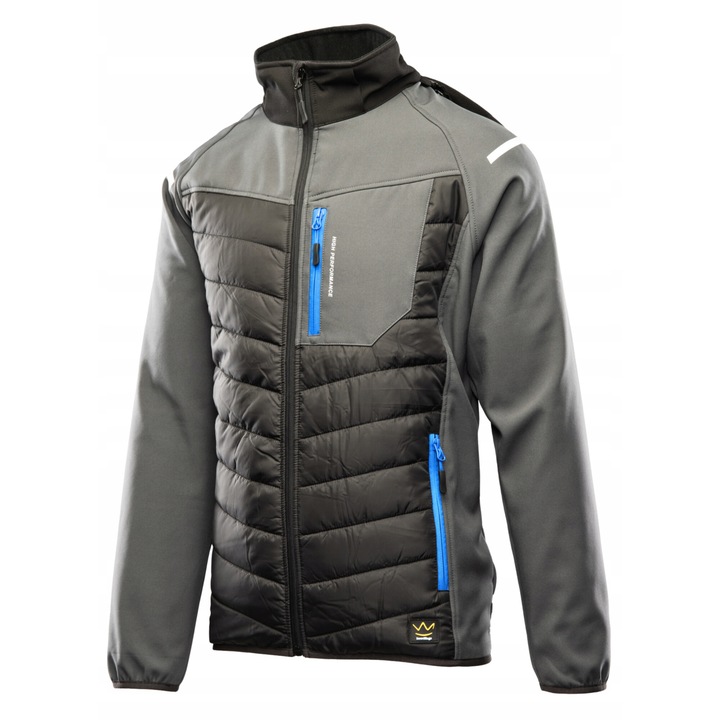 BHP Softshell munkakabát, vízálló, steppelt, poliészter, levehető kapucnival, szürke, 4XL