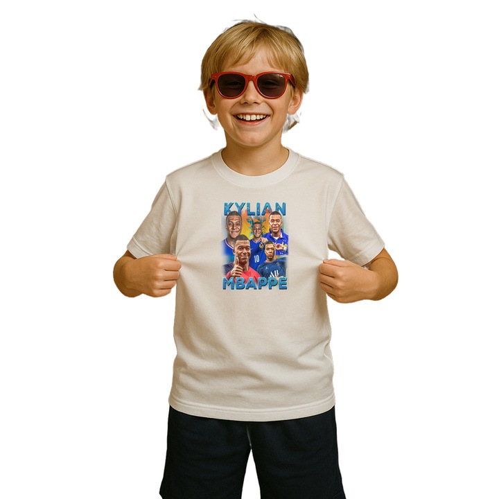 Tricou copii cu Kylian Mbappe France Top, Alb