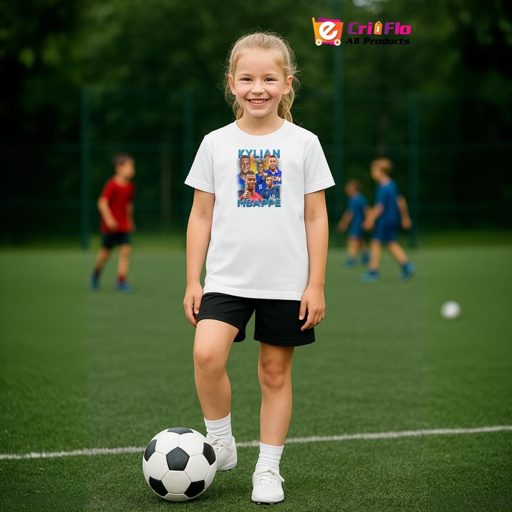 Tricou copii cu Kylian Mbappe France Top, Alb
