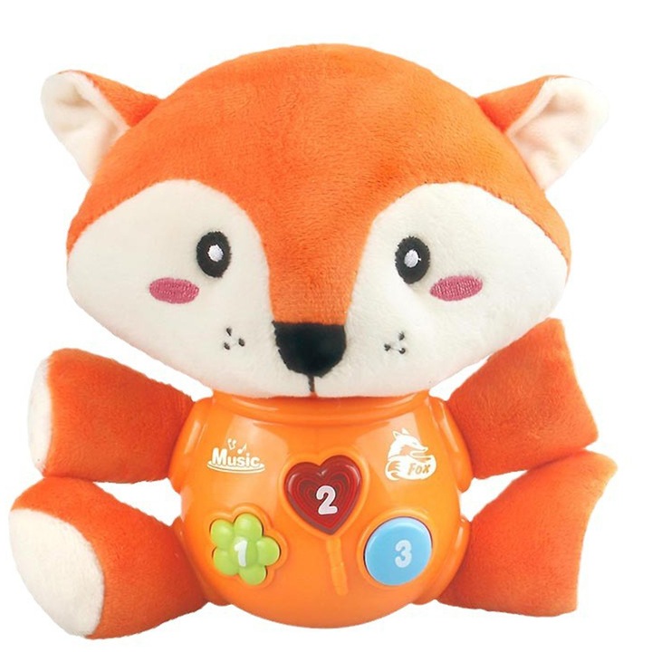 Jucarie interactiva bebelusi, AYSTOAYS®, cu Sunete si Lumini, interactiv si educativ, cadou baieti si fete, Bebelusi de 6-24 luni, vulpe