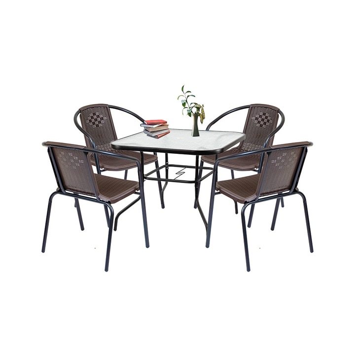 Set mobilier de gradina Leziter Rozetta 4+1 maro