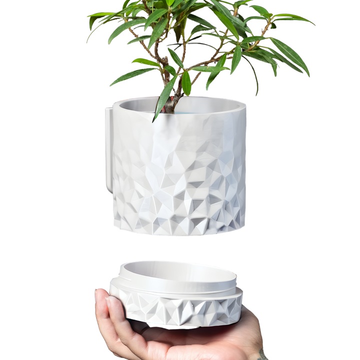 Ghiveci suspendat 3d Diamond Wall Premium, Forma Rotunda cu sistem de montare pe perete, 11.5 x 13 cm, Culoare Alb