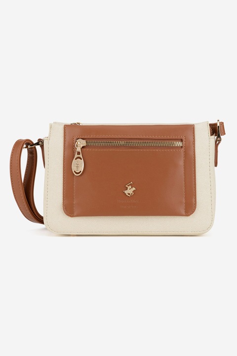 Beverly Hills Polo Club, Geanta crossbody cu logo, Caramel, Bej deschis