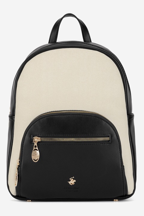 Beverly Hills Polo Club, Rucsac cu insertii de panza, Negru, Bej deschis