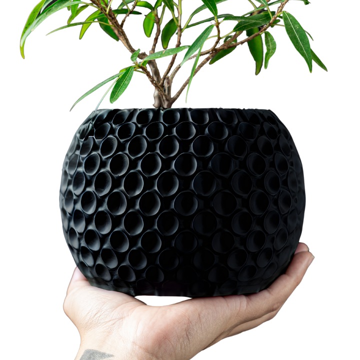 Ghiveci de flori 3d Sferra rotund 13.5 x 11.5 cm, Culoare Antracit