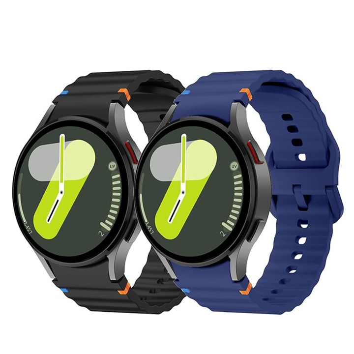 2 darabos okosóra-szíj szett, TREXORA, szilikon, Samsung Galaxy Watch 7-hez, fekete/kék