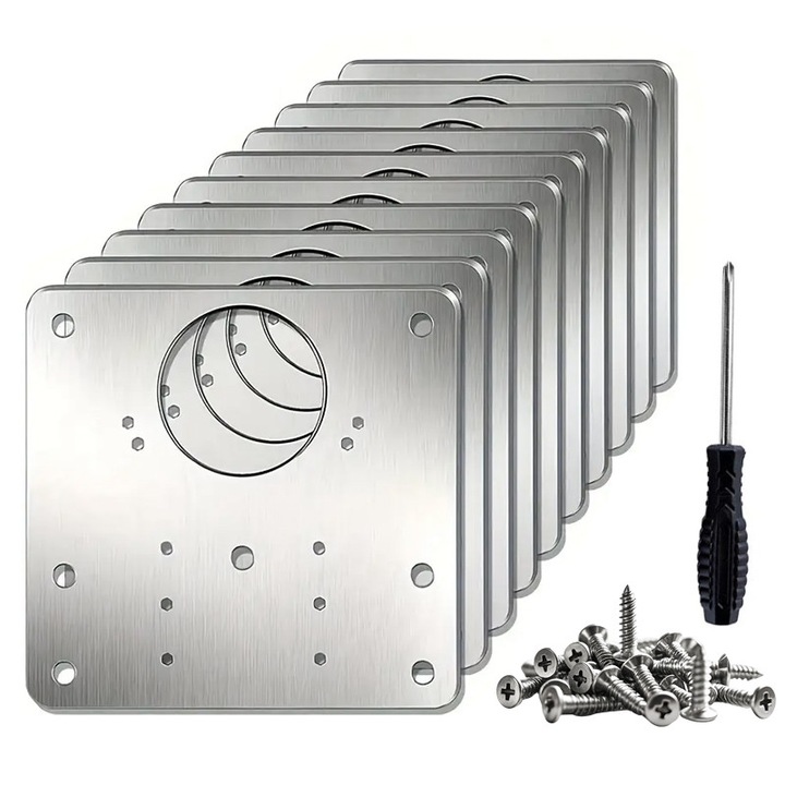 Set 10 Piese Placi de Reparare pentru Hinge, Tebnaild, Inox, Argintiu, 10x10x2cm