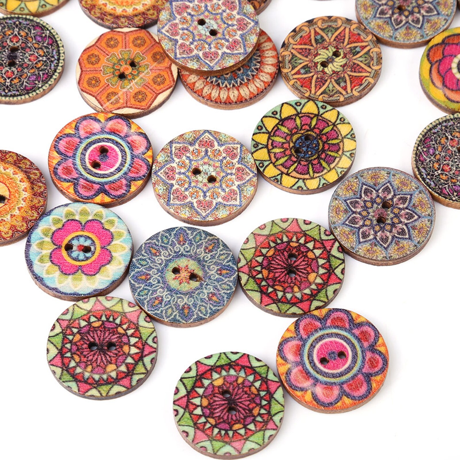 Set 100 butoane din lemn vintage cu 2 gauri, diverse modele, 25mm - eMAG.ro