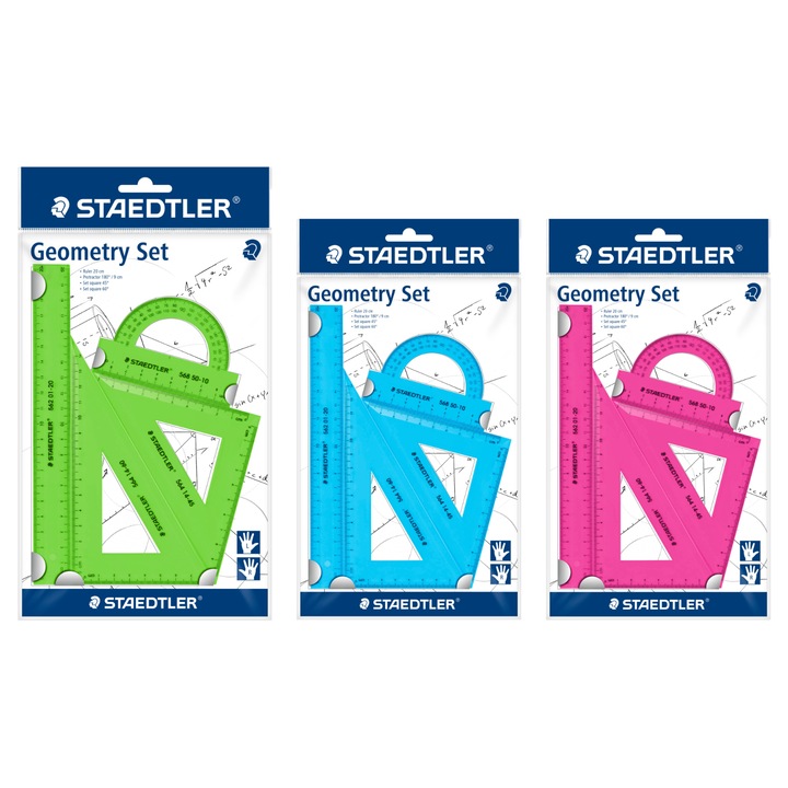 Set geometric 20cm 4 elemente Staedtler, plastic, pentru scoala generala