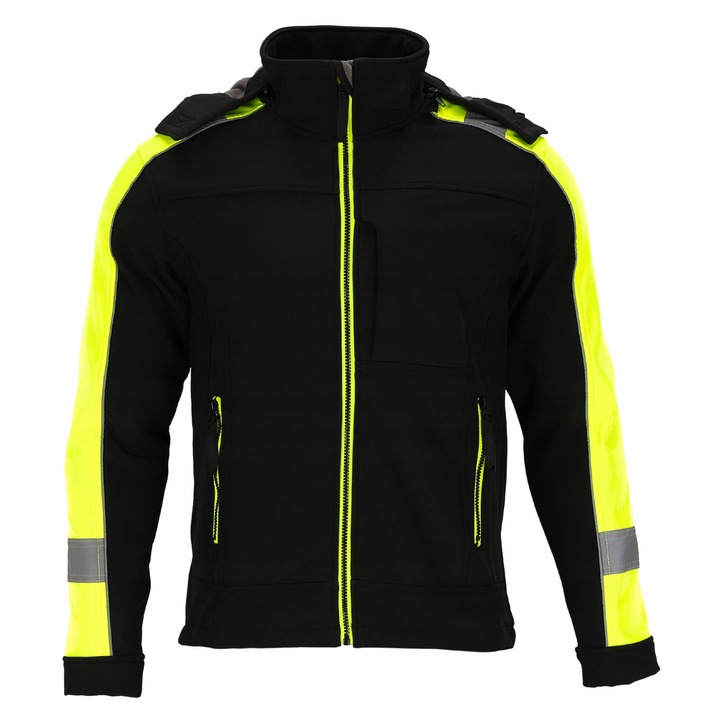 BHP munkakabát, vízálló, poliészter, levehető kapucnival és fényvisszaverő elemekkel, fekete/sárga, M