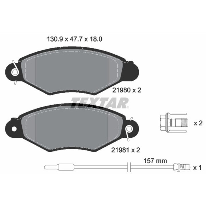 Set placute de frana, Textar, sistem franare Bosch, cu suruburi, 15,2x8,8x8,4cm