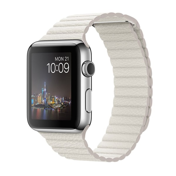 Apple Watch 42 mm es rozsdamentes acél, fehér bőr szíjjal Apple Watch 42 mm es rozsdamentes acél, fehér bőr szíjjal