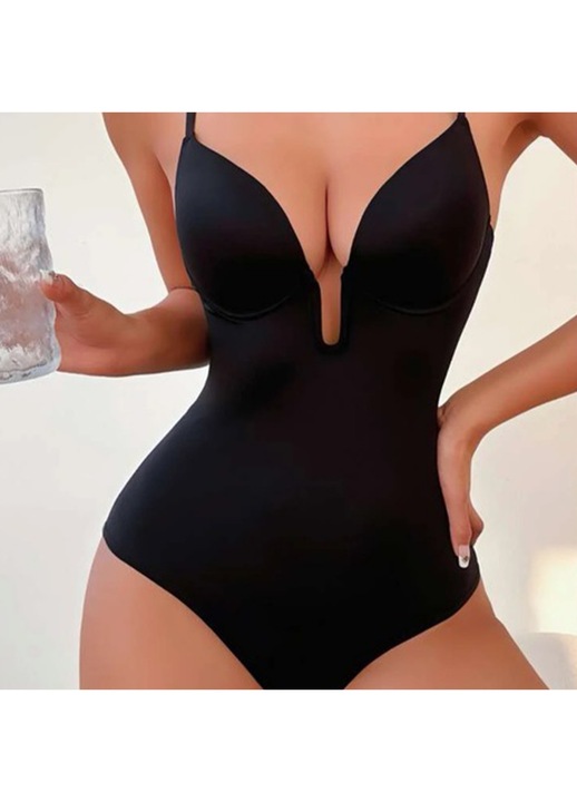 Alakformáló, TREXORA, mély V-nyakú, Nejlon, Fekete, M