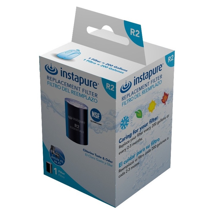 Cartus filtrare apa Instapure R2, carbon vegetal din coaja de nuca de cocos, pentru filtru robinet, filtrare clor/nitrati/nitriti, 2.8 l/min