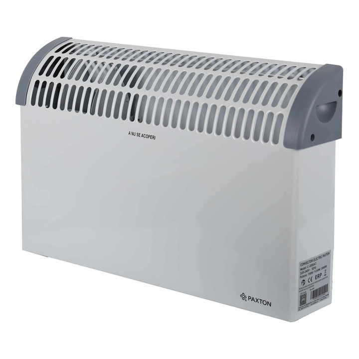 Convector electric Paxton C-2000AT, 2000 W, 3 trepte, 535 x 385 x 196 mm, termostat, turbo, protectie supraincalzire, alb