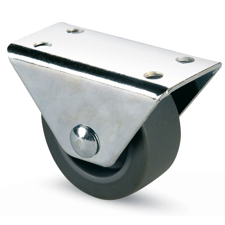 Rotila pentru mobila, unidirectionala, fara blocare, din cauciuc, gri, cu placa, diametru 40 mm, 15 kg