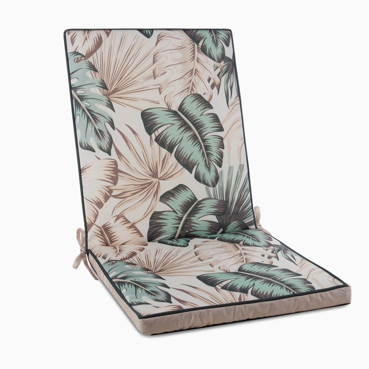 Възглавница за стол, Eurofirany, Garden 13C, 42x92x4 см, Бяло/Зелено, Полиестерен материал, Влагоустойчивост Да, Модерен стил, Флорален мотив