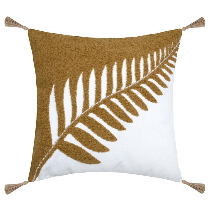 Perna Decorativa, Stof, 40x40x5 cm, Galben Mustar, Material Bumbac 55%, Poliester 45%, Forma Patrata, Model Floral, Stil Boho