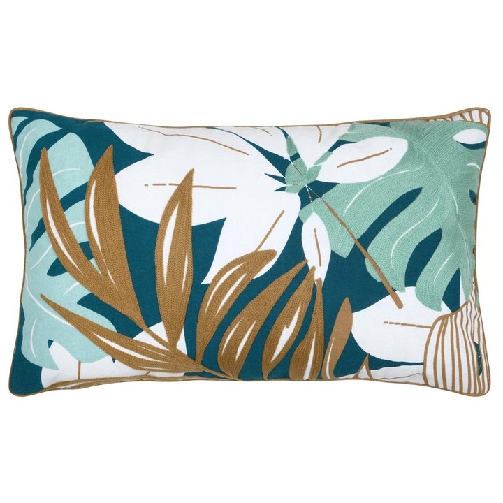 Perna Decorativa, Stof, 30x50x5 cm, Maro, Material Bumbac 55%, Poliester 45%, Forma Dreptunghiulara, Model Floral, Stil Boho