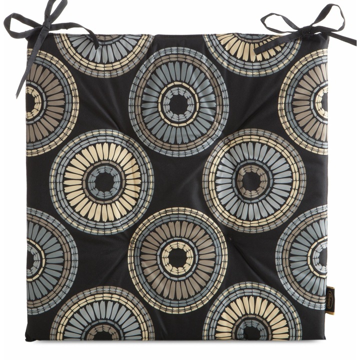 Декоративна възглавница за градински стол, Eurofirany, Garden 19A, 43x43x4 см, Черна, Полиестерен материал, Влагоустойчива, Квадратна форма, Геометричен мотив