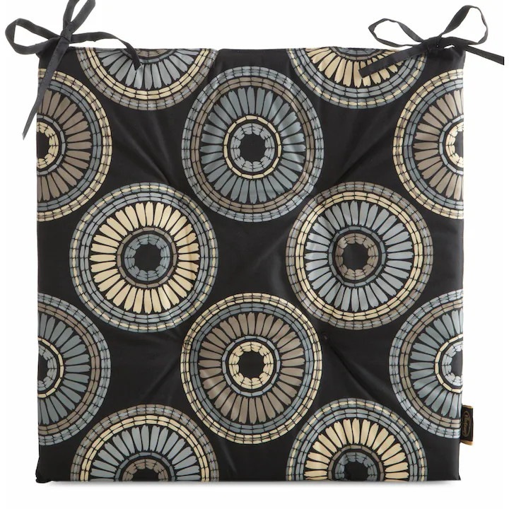 Perna Decorativa Pentru Scaun De Gradina, Eurofirany, Garden 19A, 43x43x4 cm, Negru, Material Poliester, Rezistenta La Umiditate, Forma Patrata, Model Geometric