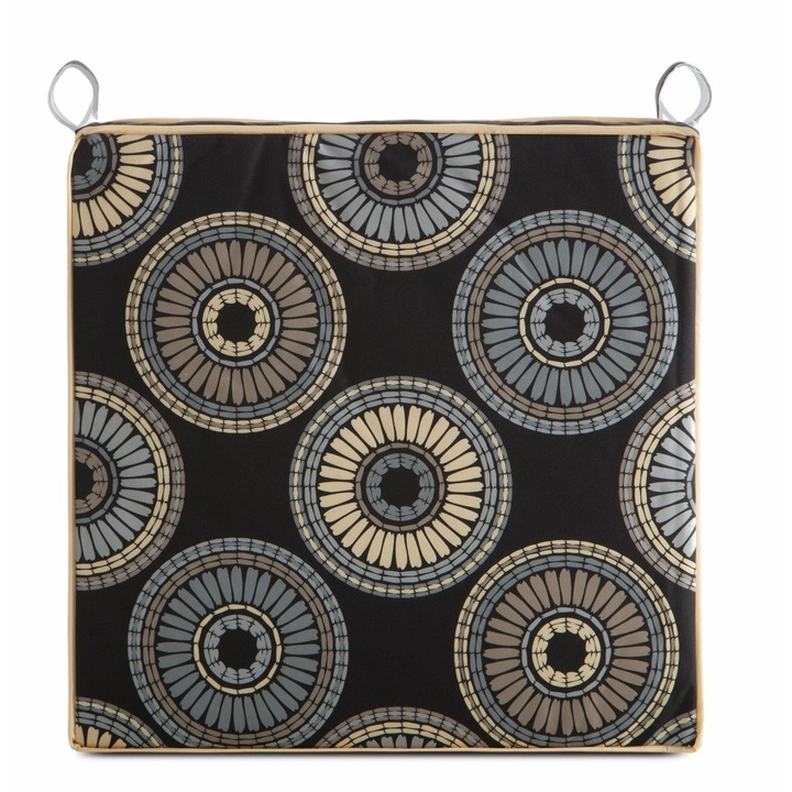 Perna Decorativa Pentru Scaun De Gradina, Eurofirany, Garden 19B, 42x42x4 cm, Negru, Material Poliester, Rezistenta La Umiditate Da, Forma Patrata, Model Geometric