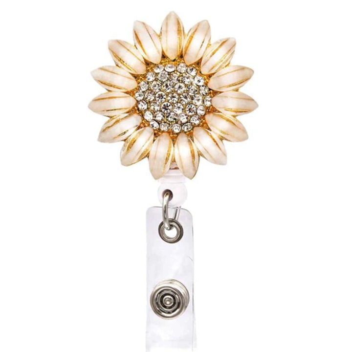 Suport ecuson retractabil, TREXORA, design floarea-soarelui, auriu