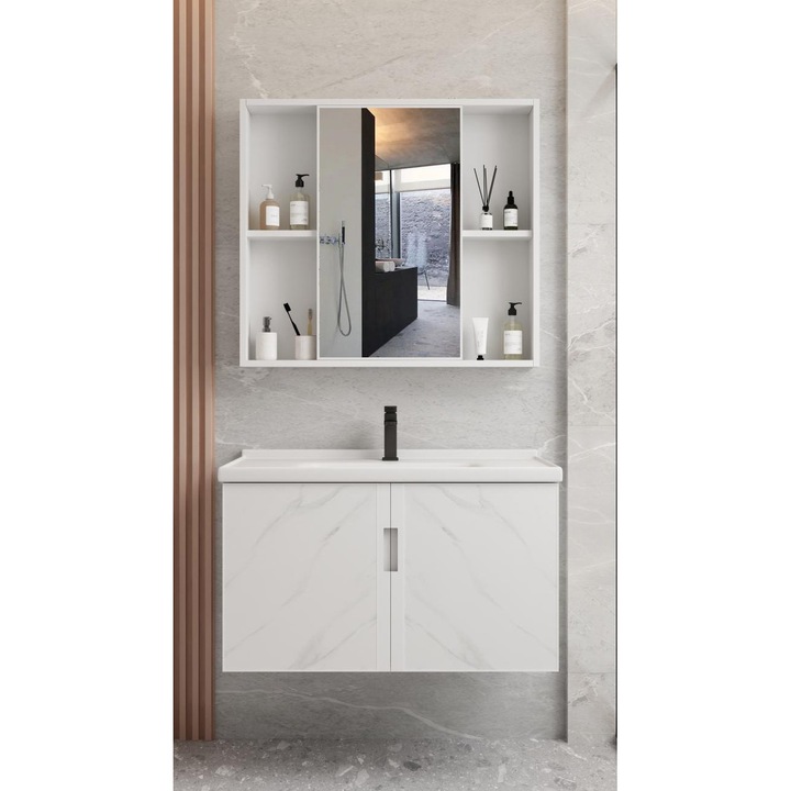 Set mobilier pentru baie PoliHome, Venti, 2 dulapuri, alb, modern