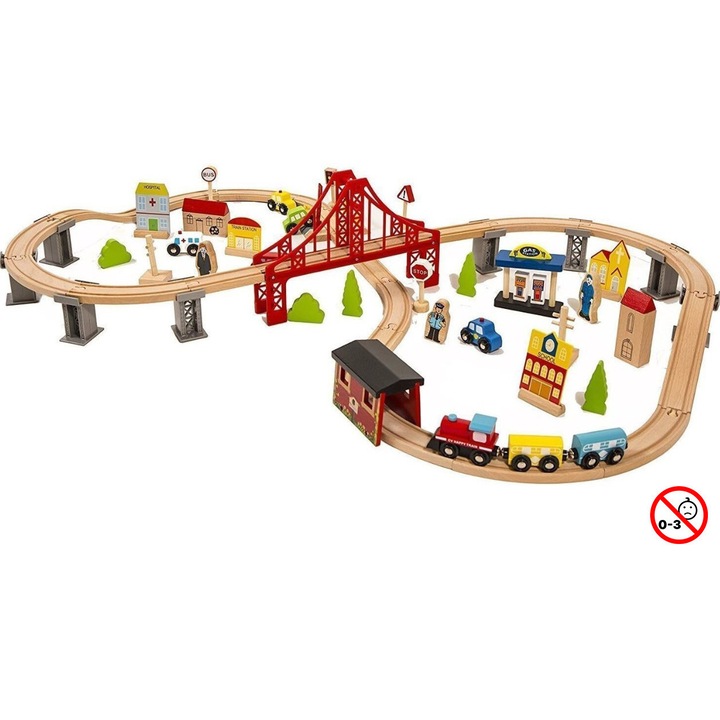 Trenulete de jucarie, Joyland, siderodrom cu tren, constructii si poduri, multicolor, set