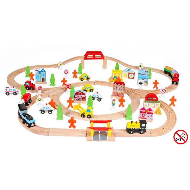 Trenulete de jucarie, Joyland, siderodrom cu tren, autovehicule, cladiri, multicolor, set