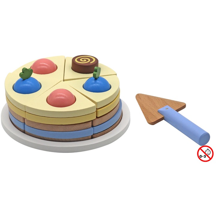 Set de servire tort pentru copii Joyland, 8 piese, cu spatula din lemn, multicolor
