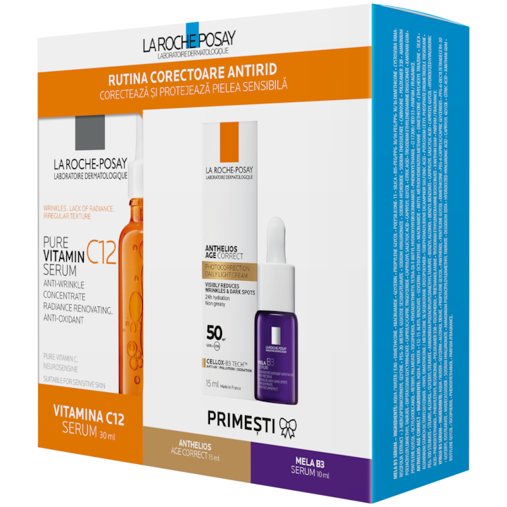 Комплект терапия за лице La Roche-Posay: Серум с витамин C12, 30 мл + Серум Mini Mela B3, 10 мл + Anthelios UVD Age Correct 50+, 15 мл