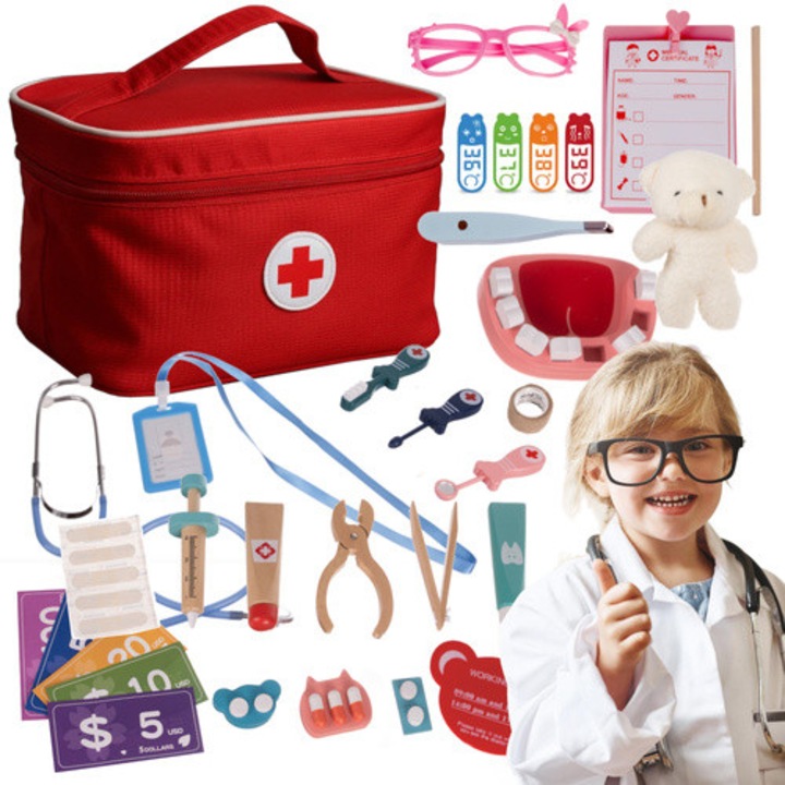 Set joaca doctor, Kruzzel, 22x15x13cm, multicolor, 20 accesorii