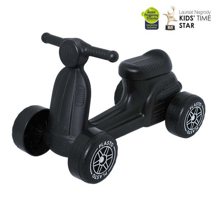 Négykerekű roller, Plasto, fekete színű, 18 hónapos kortól, maximális súly 60 kg