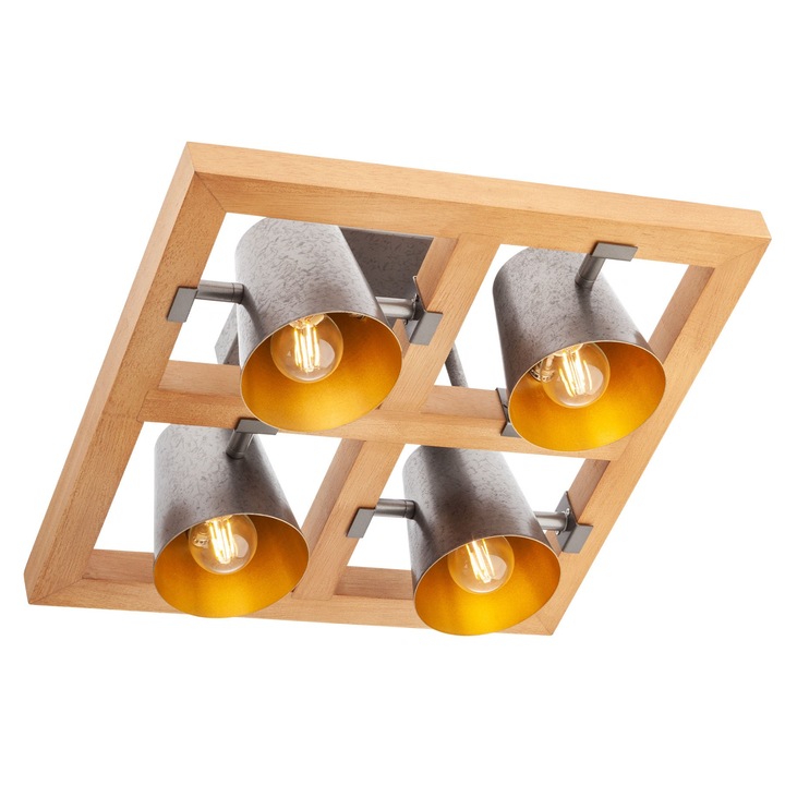 Таванна лампа Oaker 01-3496, 4 x E14, естествено дърво + сребристо, рустик