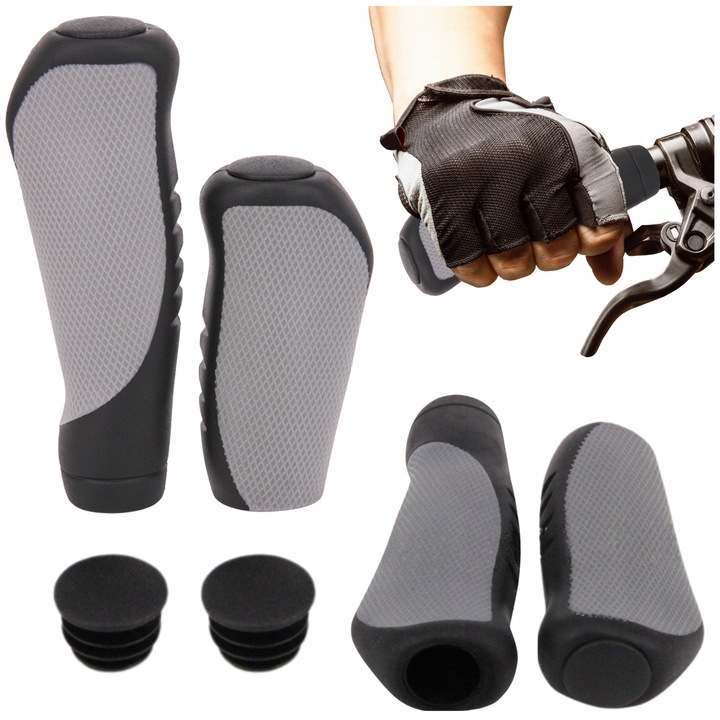 Set Manere Bicicleta, Gearox, 9.5x13.5 Cm, Cauciuc, Lungimea Manereului Mai Scurt 9, 5 Cm, Lungimea Manereului Mai Lung 13, 5 Cm, Forma Ergonomica, Gri, 2 Bucati