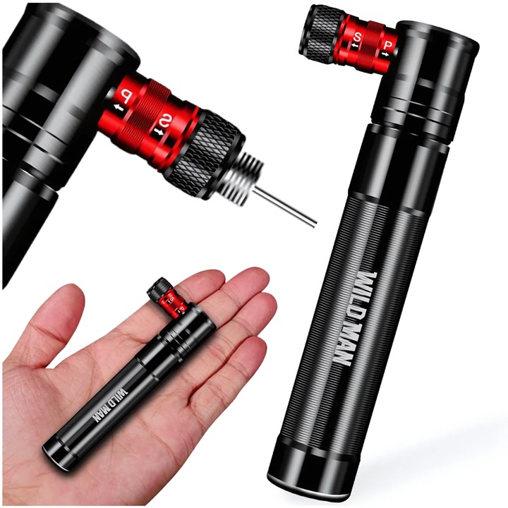 Pompa De Bicicleta, Wild Man, 12x3 Cm, Aluminiu, Presiune Maxima 7 Bar, Greutate 0, 086 Kg, Varf Universal