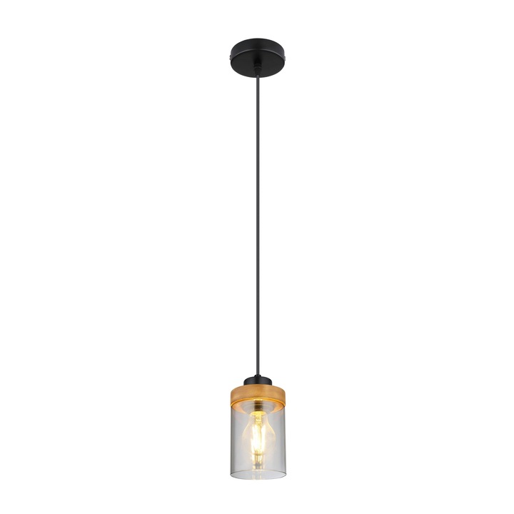 Suspensie Finca 15557H, 1 x E27, negru + lemn, clasica